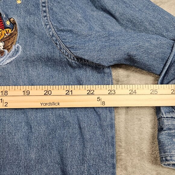 Vintage Quizz Top Womens L Blue Denim Noahs Ark Embroidered Button Up Bible - Picture 8 of 9
